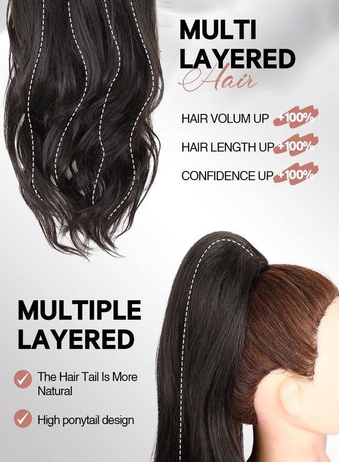 WIGER 26 Inch Dark Brown Drawstring Ponytail Extension for Women Long Wavy Layered Synthetic Stand Up High Pony Tails Hair Extensions for Christmas Daily Use - Image 2